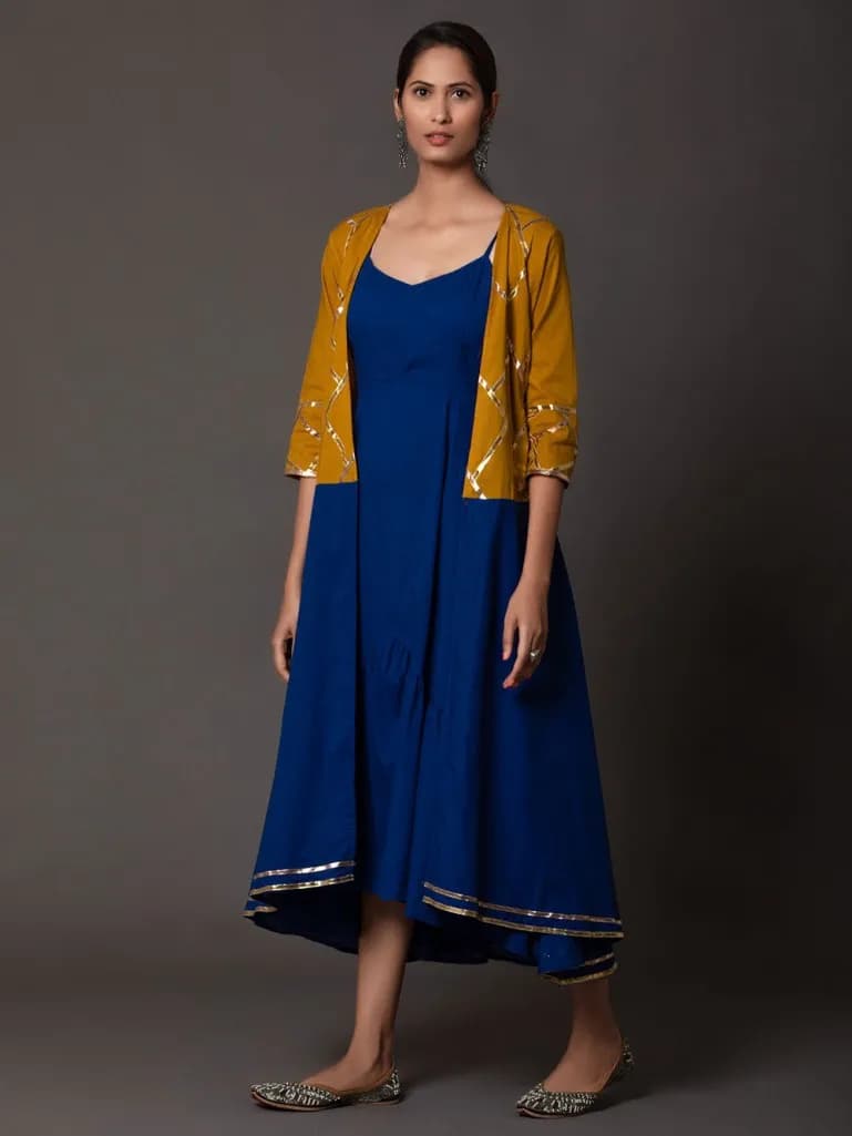 BLUE  COTTON DRESS WITH JACKET