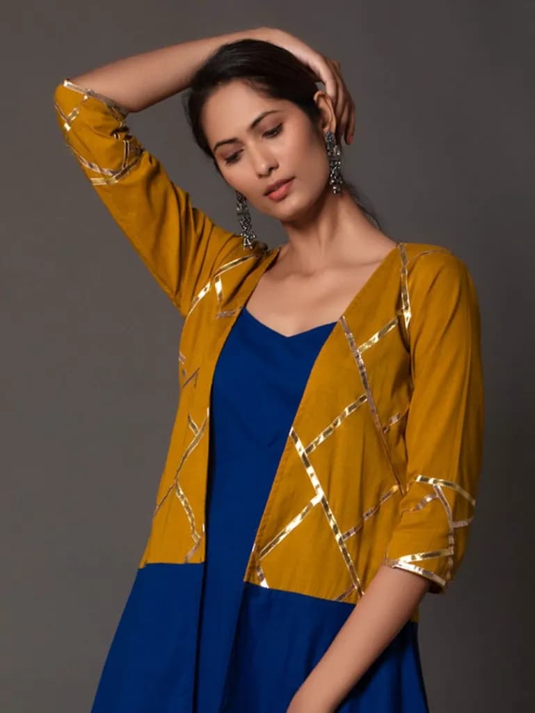 BLUE  COTTON DRESS WITH JACKET