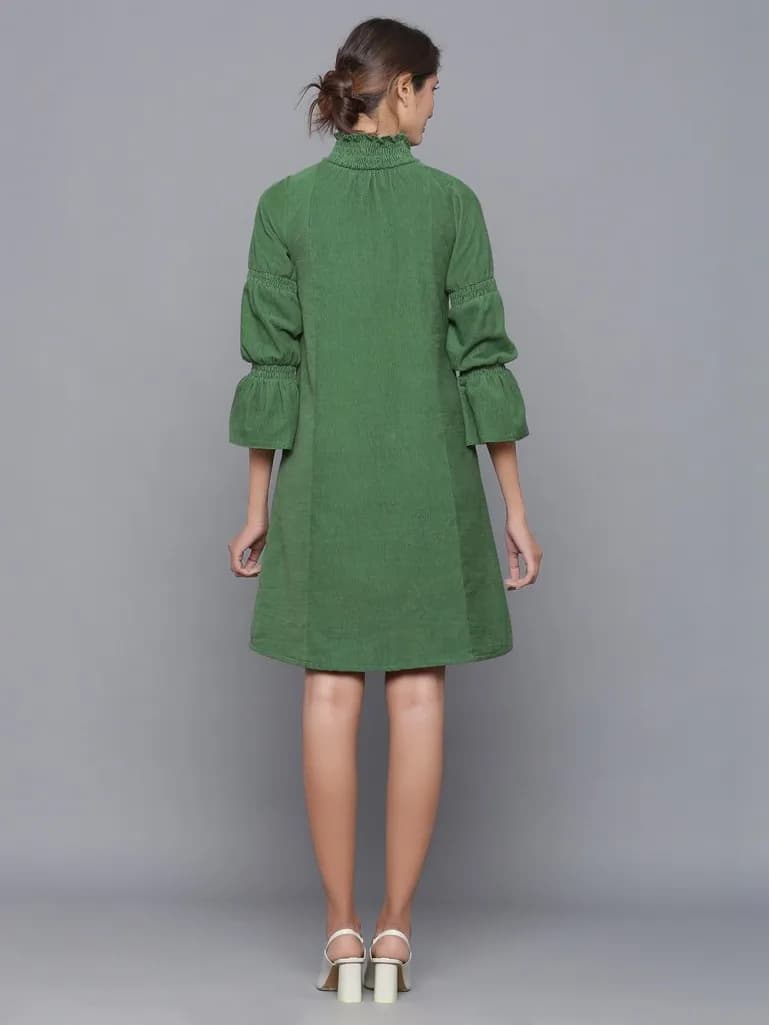GREEN PANELLED COTTON MIDI DRESS