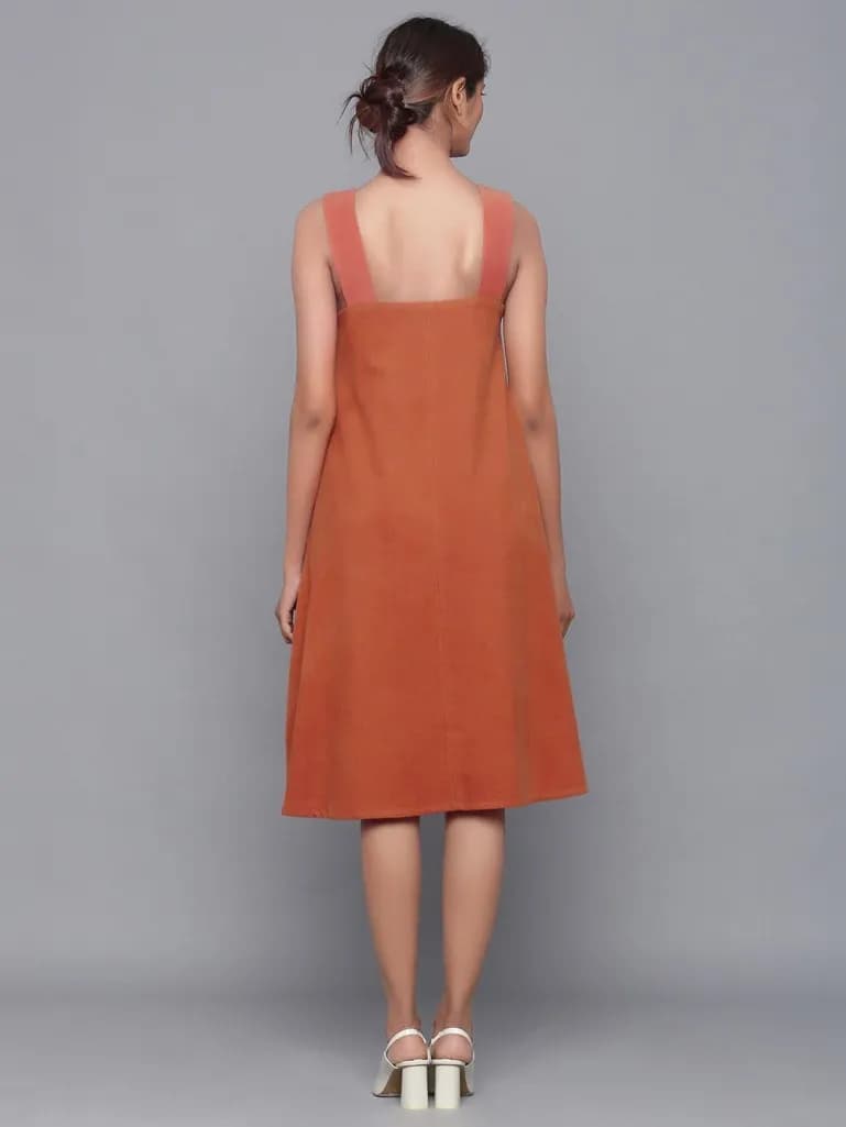 RUST COTTON MIDI DRESS