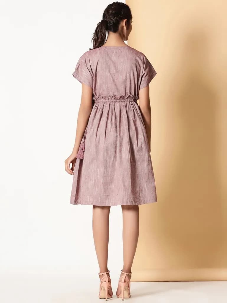 LIGHT MAROON V NECK COTTON DRESS