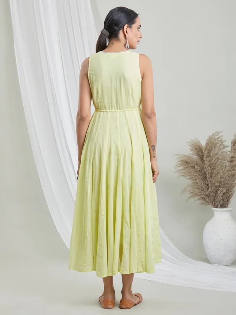 LIME GREEN COTTON EMBROIDERED COTTON DRESS