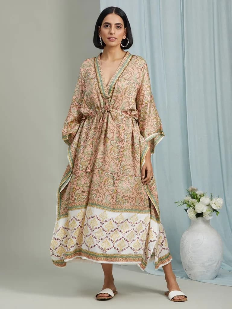 MULTI COLOR HAND BLOCK PRINTED KAFTAN
