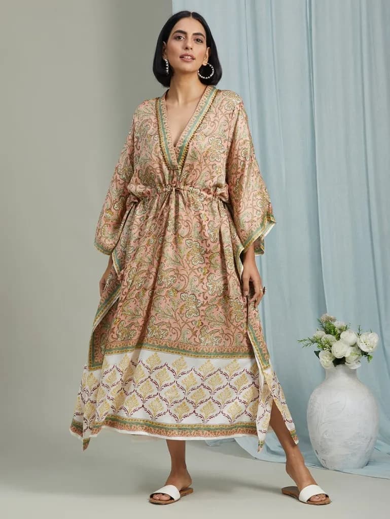 MULTI COLOR HAND BLOCK PRINTED KAFTAN