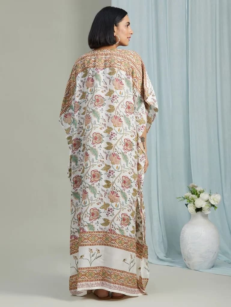 OFF WHITE RED HAND BLOCK PRINTED KAFTAN