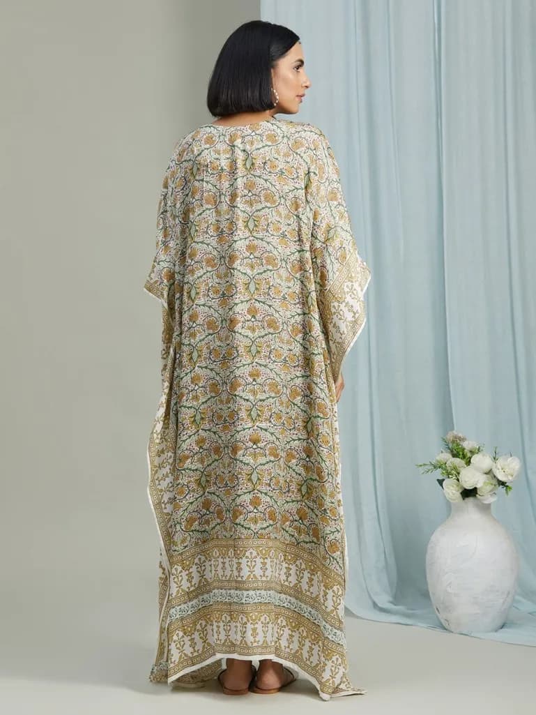 MULTI COLOR HAND BLOCK PRINTED ROUND NECK KAFTAN