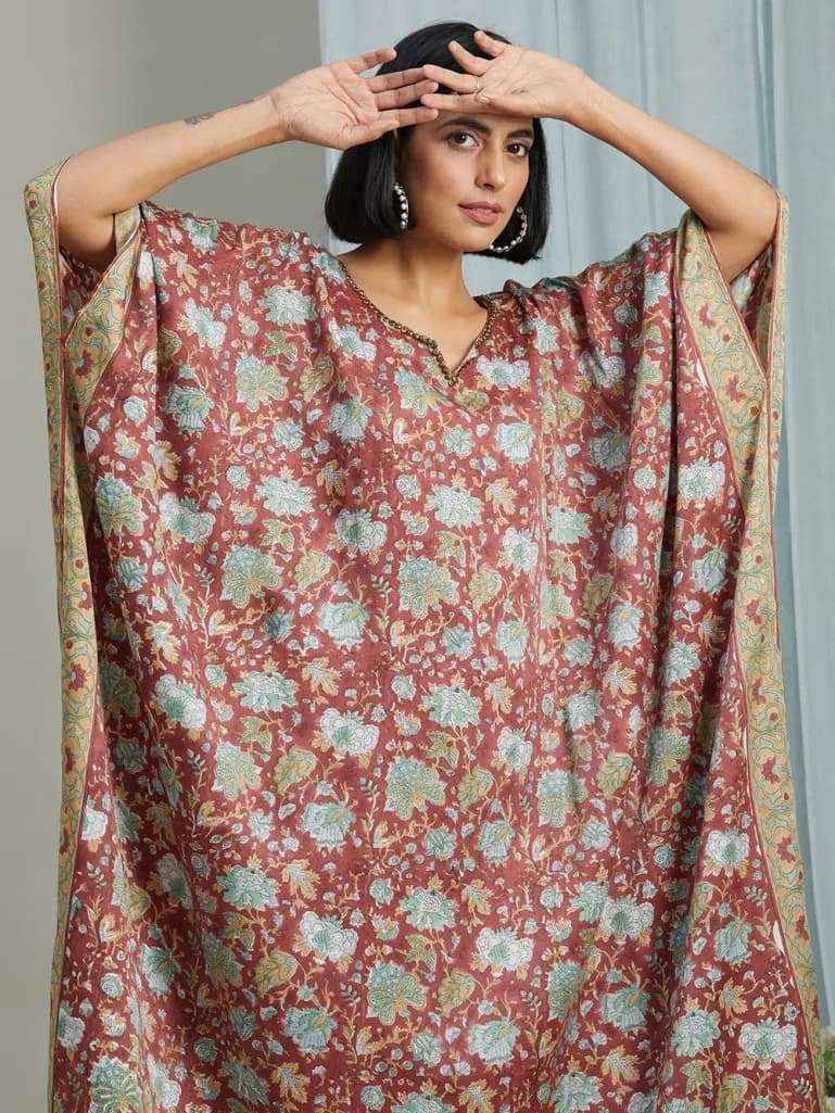 BRICK COLOR HAND BLOCK PRINTED  KAFTAN