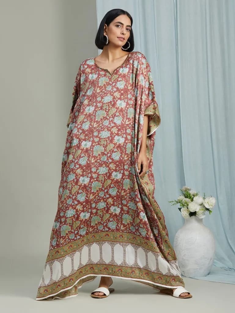 BRICK COLOR HAND BLOCK PRINTED  KAFTAN