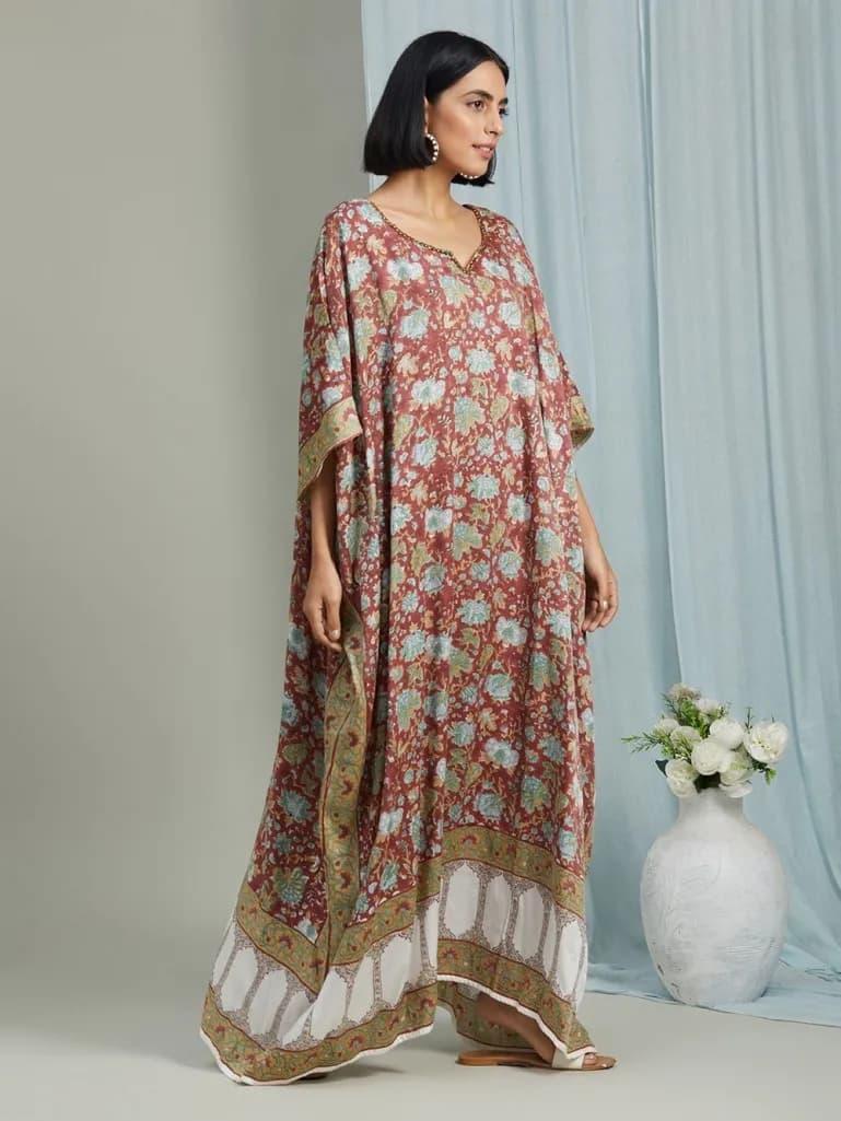 BRICK COLOR HAND BLOCK PRINTED  KAFTAN