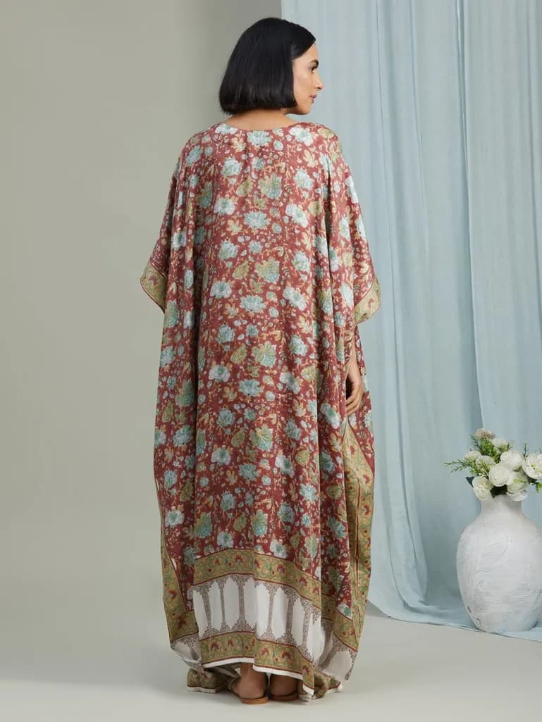 BRICK COLOR HAND BLOCK PRINTED  KAFTAN