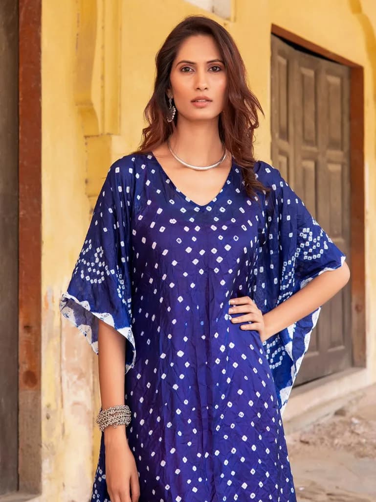BLUE BANDHANI SILK BLEND KAFTAN