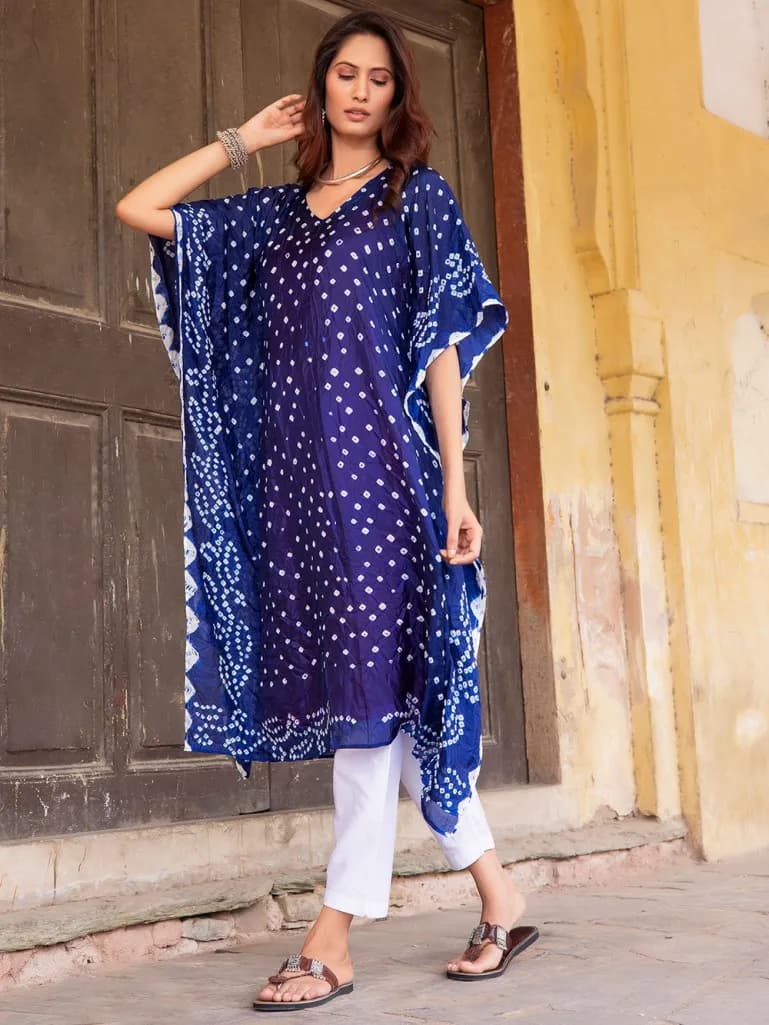 BLUE BANDHANI SILK BLEND KAFTAN