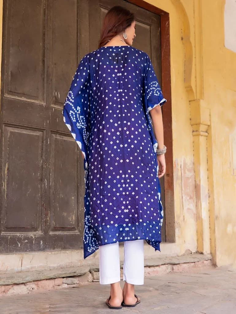 BLUE BANDHANI SILK BLEND KAFTAN