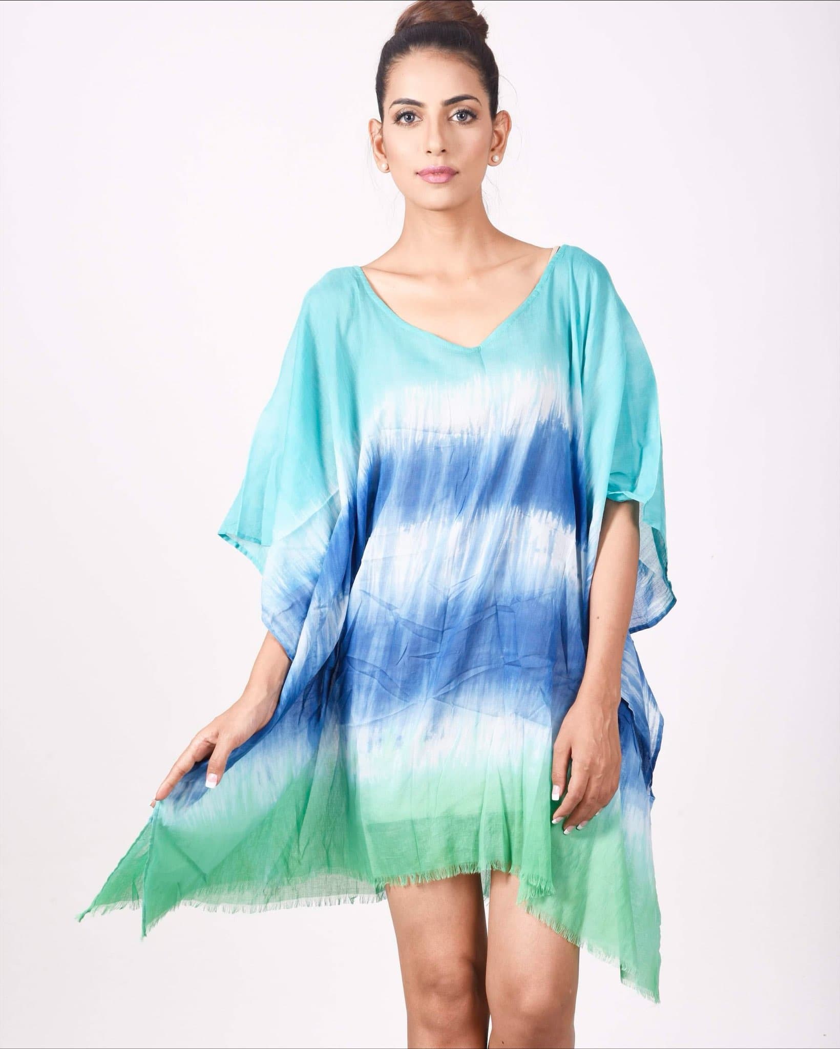 TURQ STRIPES PATTERN TIE AND DYE KAFTAN