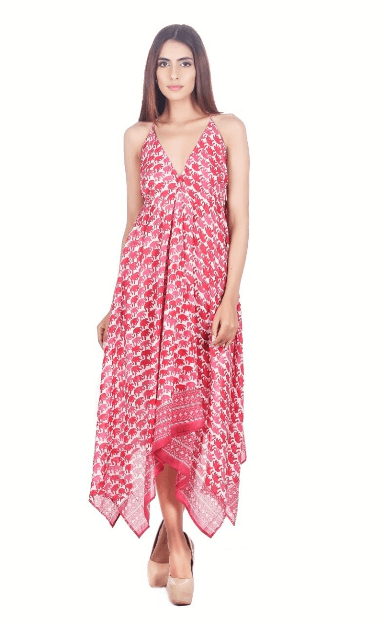 ELEPHANT PRINT V NECK  MAXI DRESS