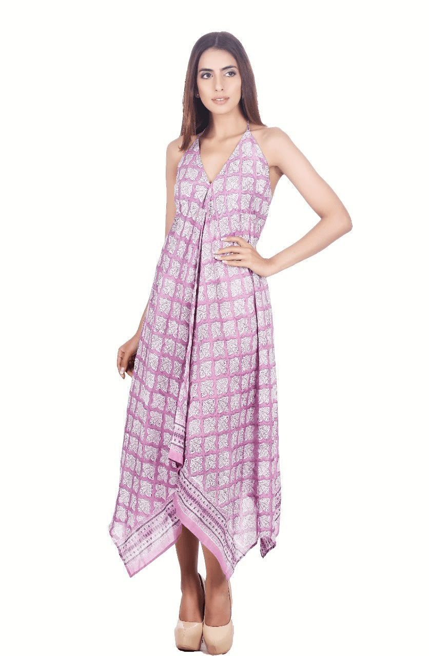 LILAC V NECK TRADITIONAL PRINTED MAXI DRESS