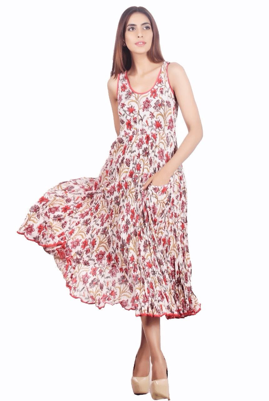 WHITE RED  FLORAL PRINT FLARED MAXI DRESS
