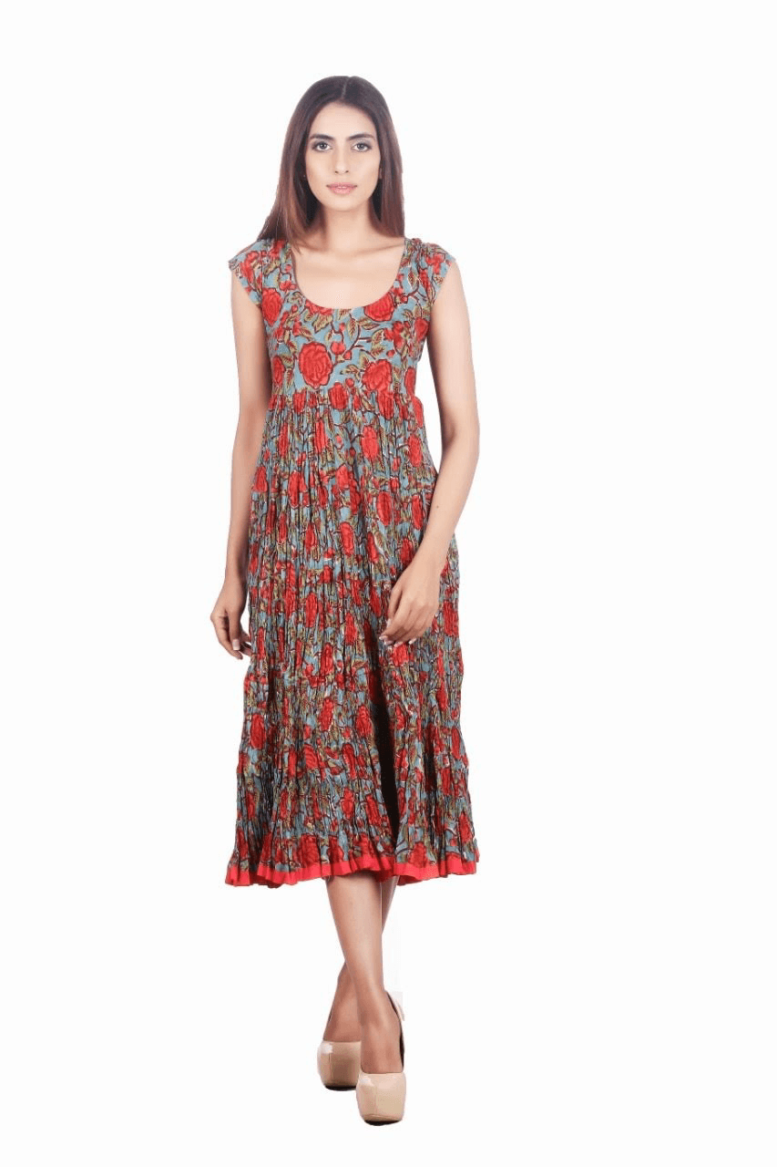 ROSE PRINT FLARED DRESS