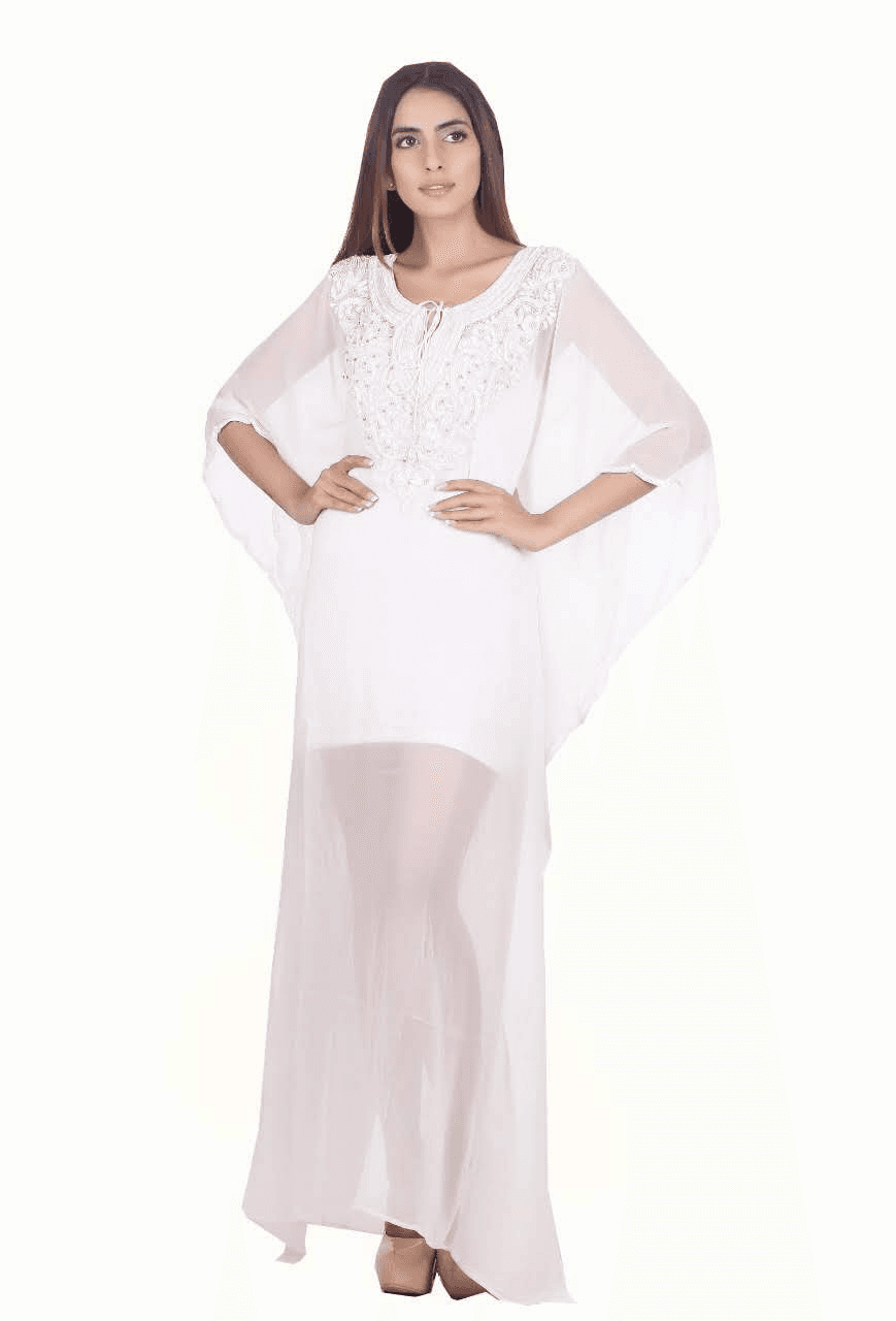 WHITE EMBROIDERED ORGANZA KAFTAN