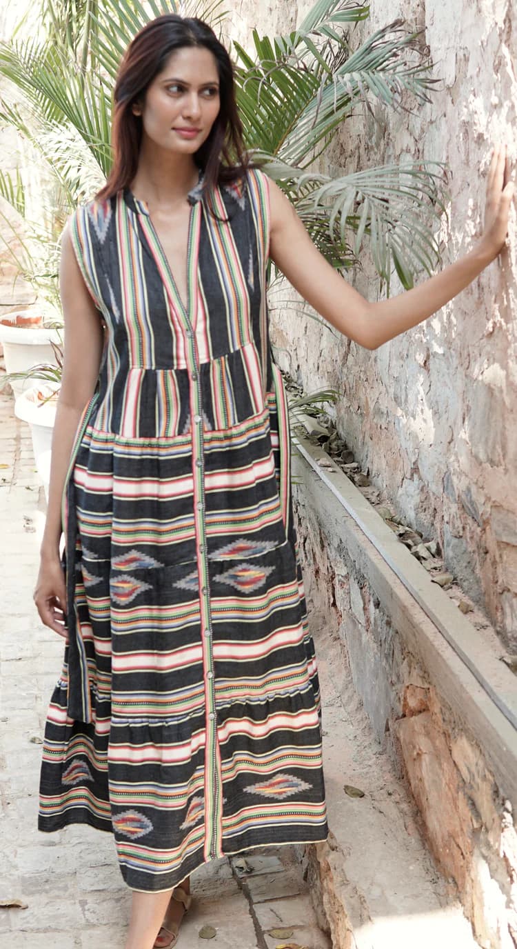 COTTON NAVAHO PRINTED SUMMER MAXI DRESS