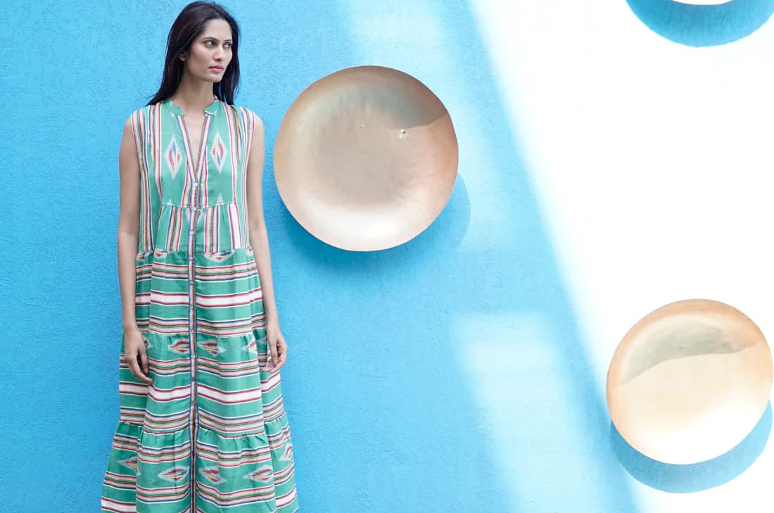 COTTON NAVAHO PRINTED SUMMER MAXI DRESS