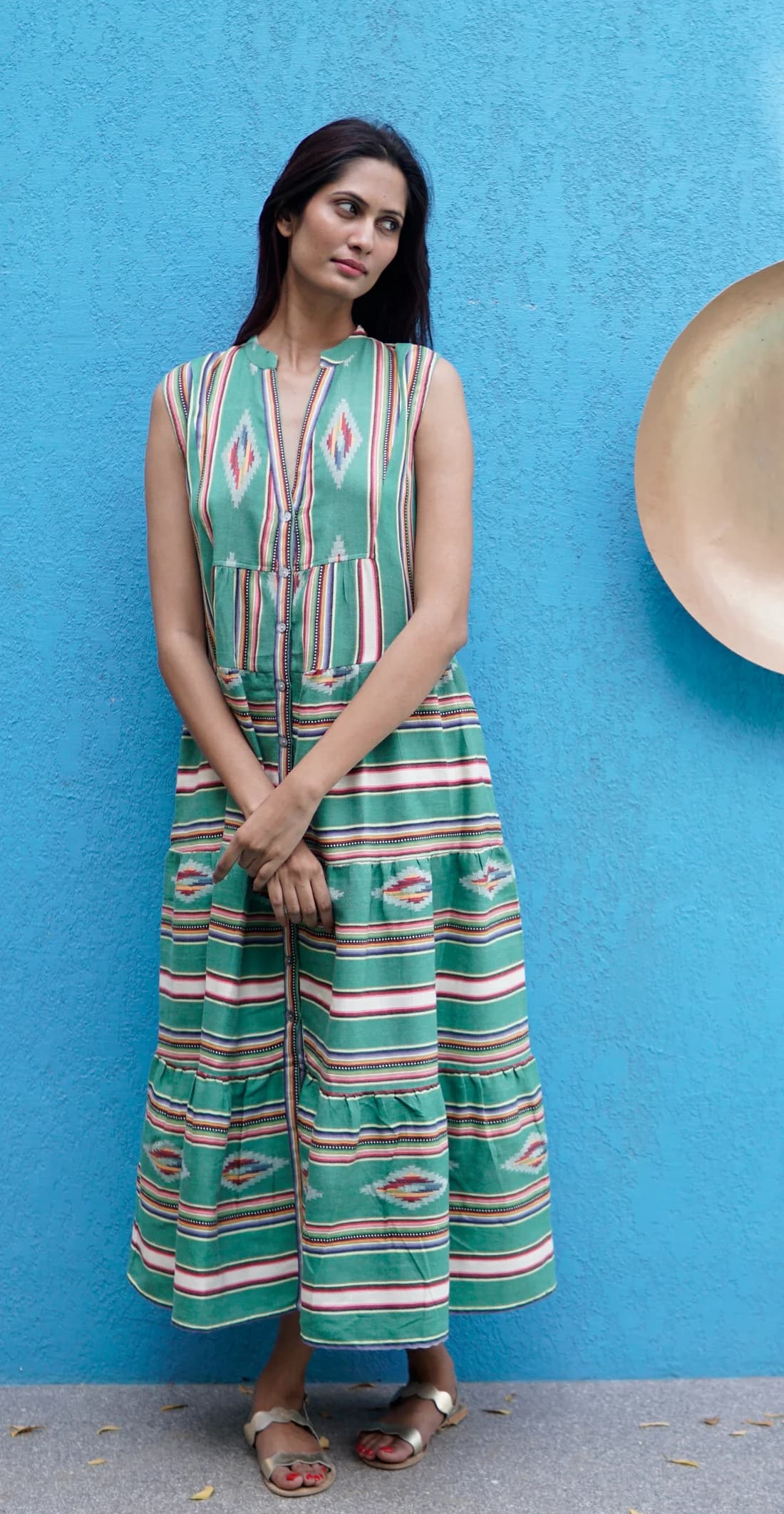 COTTON NAVAHO PRINTED SUMMER MAXI DRESS