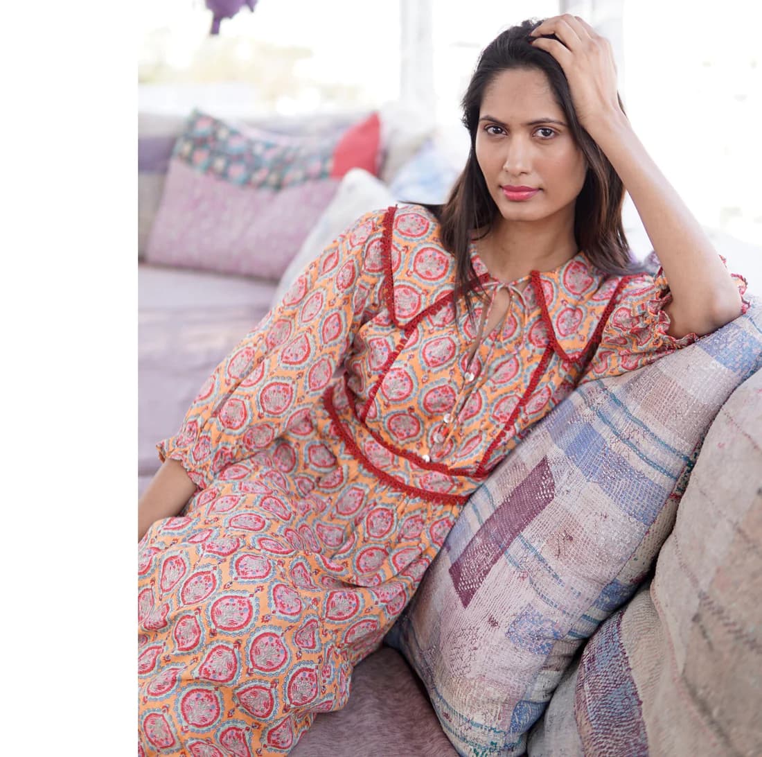 BLOCK PRINTED COTTON SUMMER MAXI DRESS