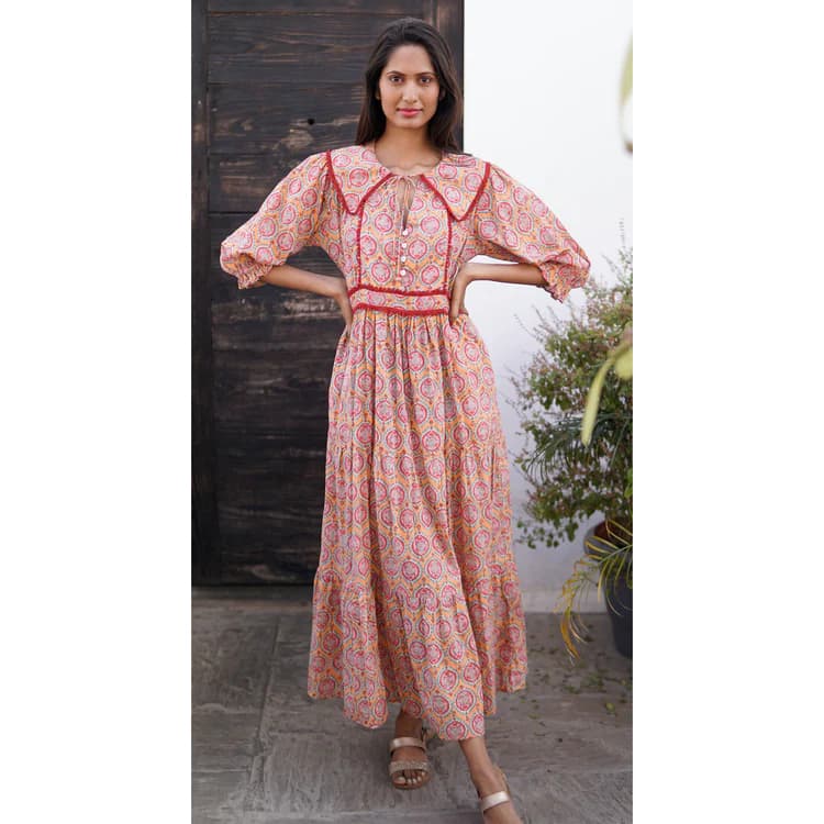 BLOCK PRINTED COTTON SUMMER MAXI DRESS