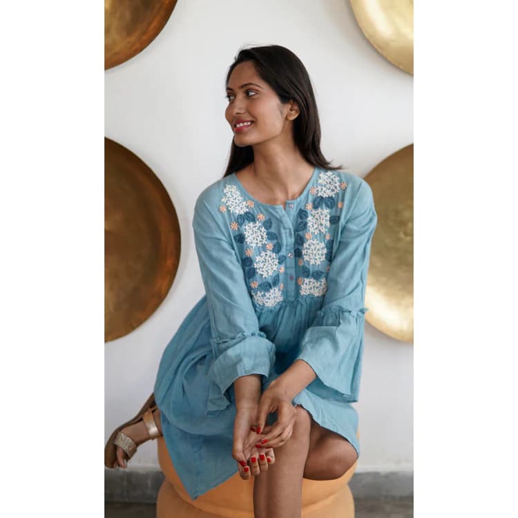 LIGHT BLUE LINEN SUMMER BEACH DRESS