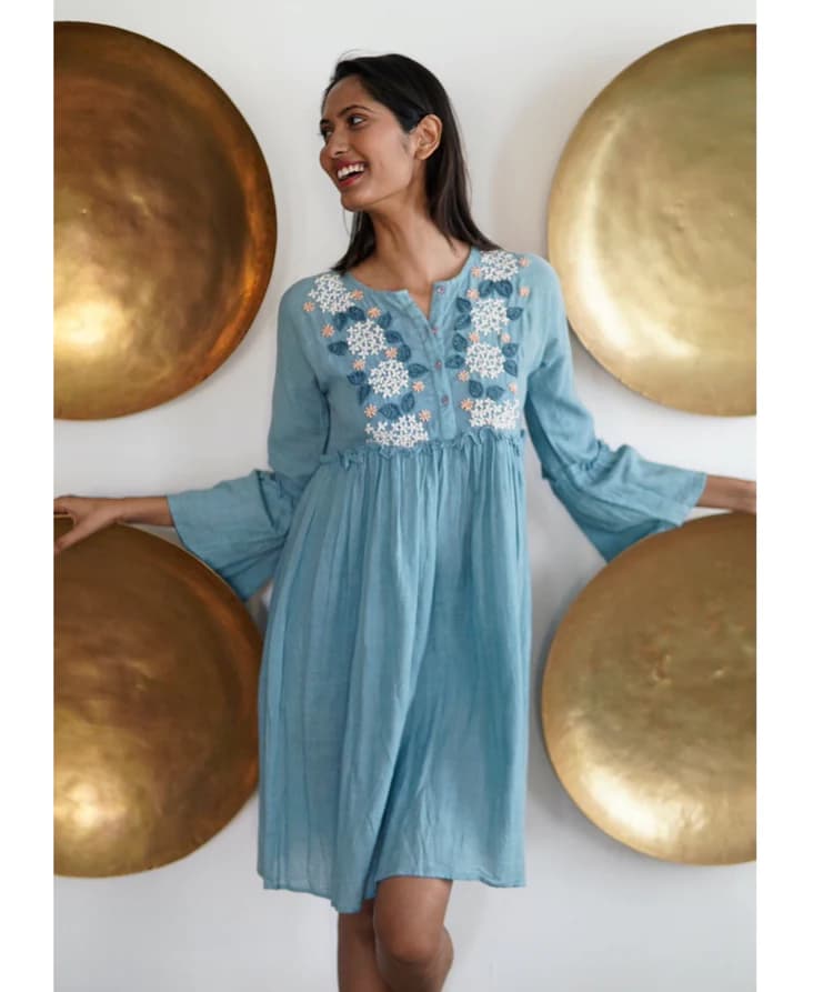 LIGHT BLUE LINEN SUMMER BEACH DRESS