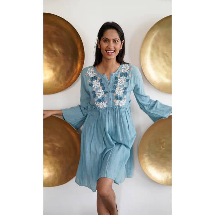 LIGHT BLUE LINEN SUMMER BEACH DRESS