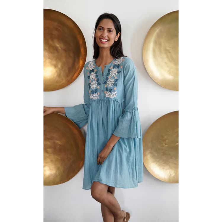 LIGHT BLUE LINEN SUMMER BEACH DRESS