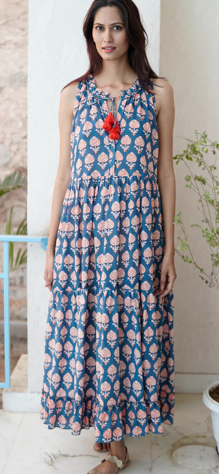 COTTON PRINTED SUMMER BEACH MAXI DRESS