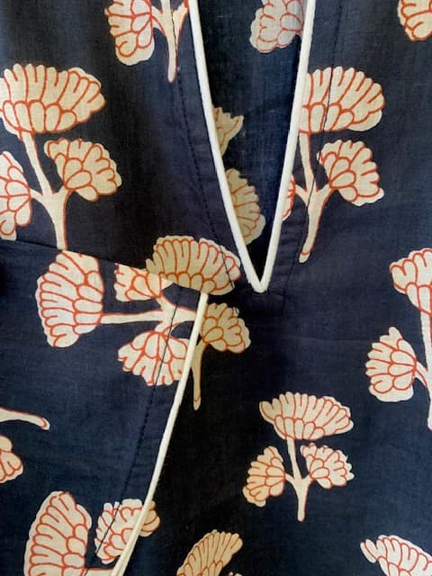 COTTON PRINTED V NECK BEACH KAFTAN