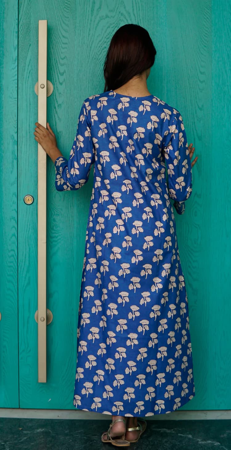 COTTON PRINTED V NECK BEACH KAFTAN