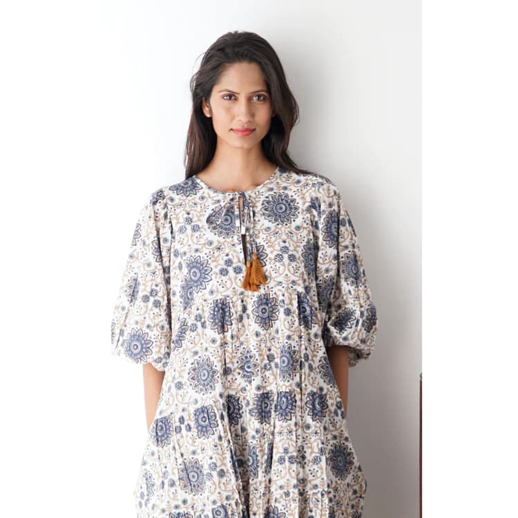 WHITE FLORAL PRINTED BOHO SUMMER BEACH MINI DRESS