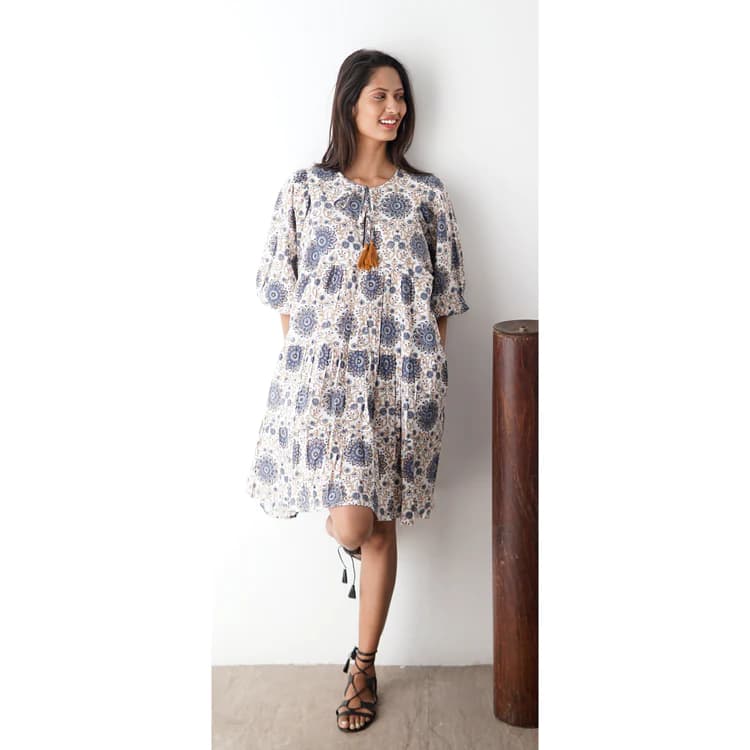 WHITE FLORAL PRINTED BOHO SUMMER BEACH MINI DRESS