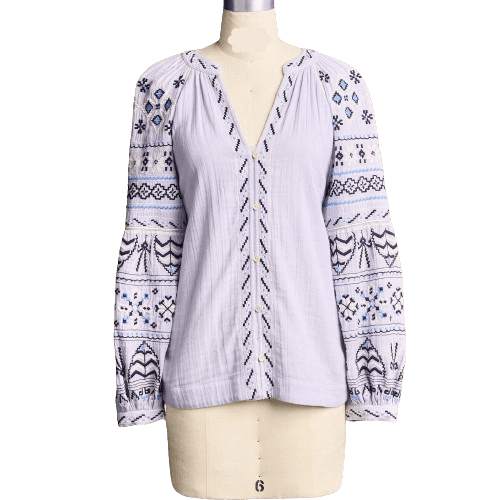 BLUE GEOMETICAL EMBROIDERD TOP