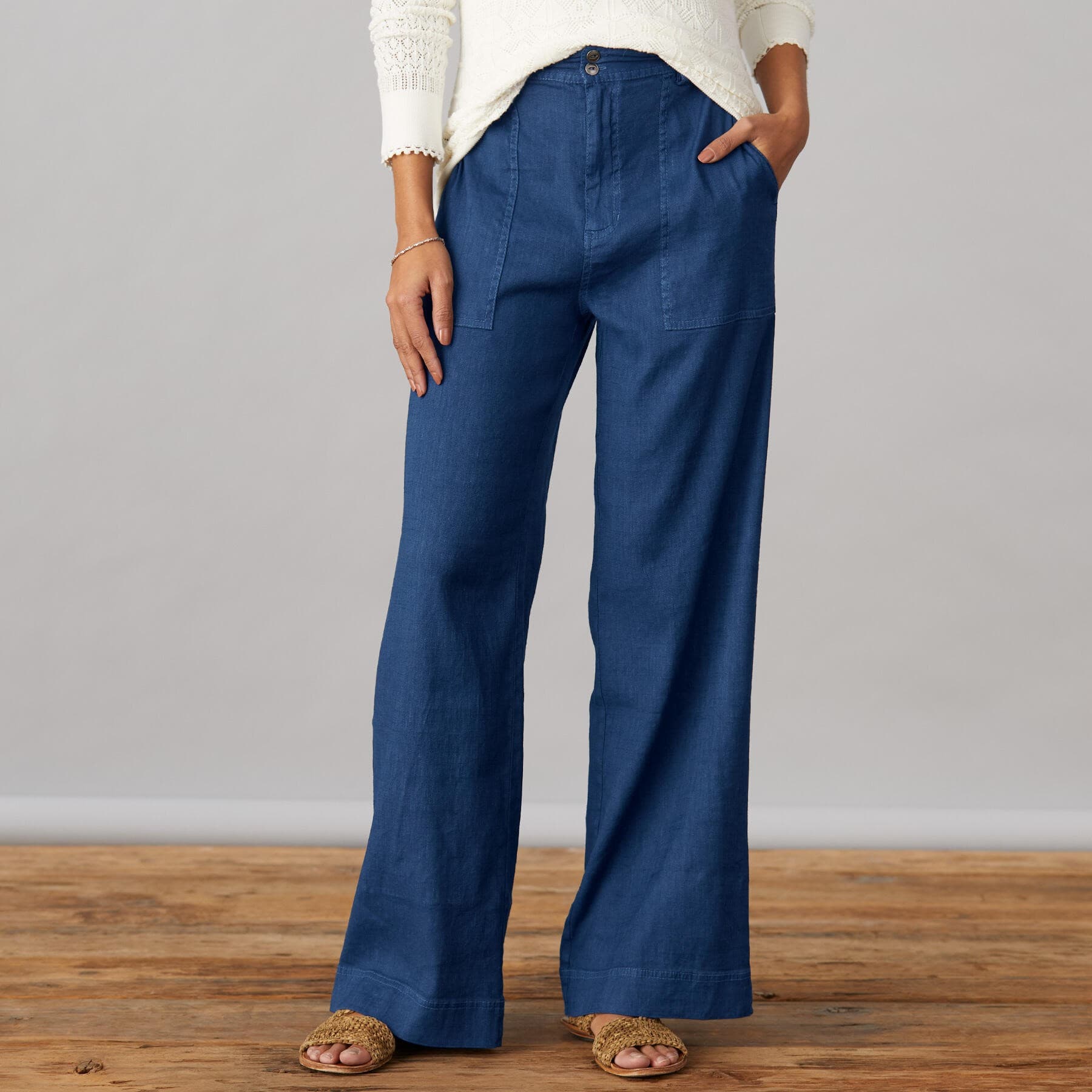 NAVY WIDE LEG COTTON PANT