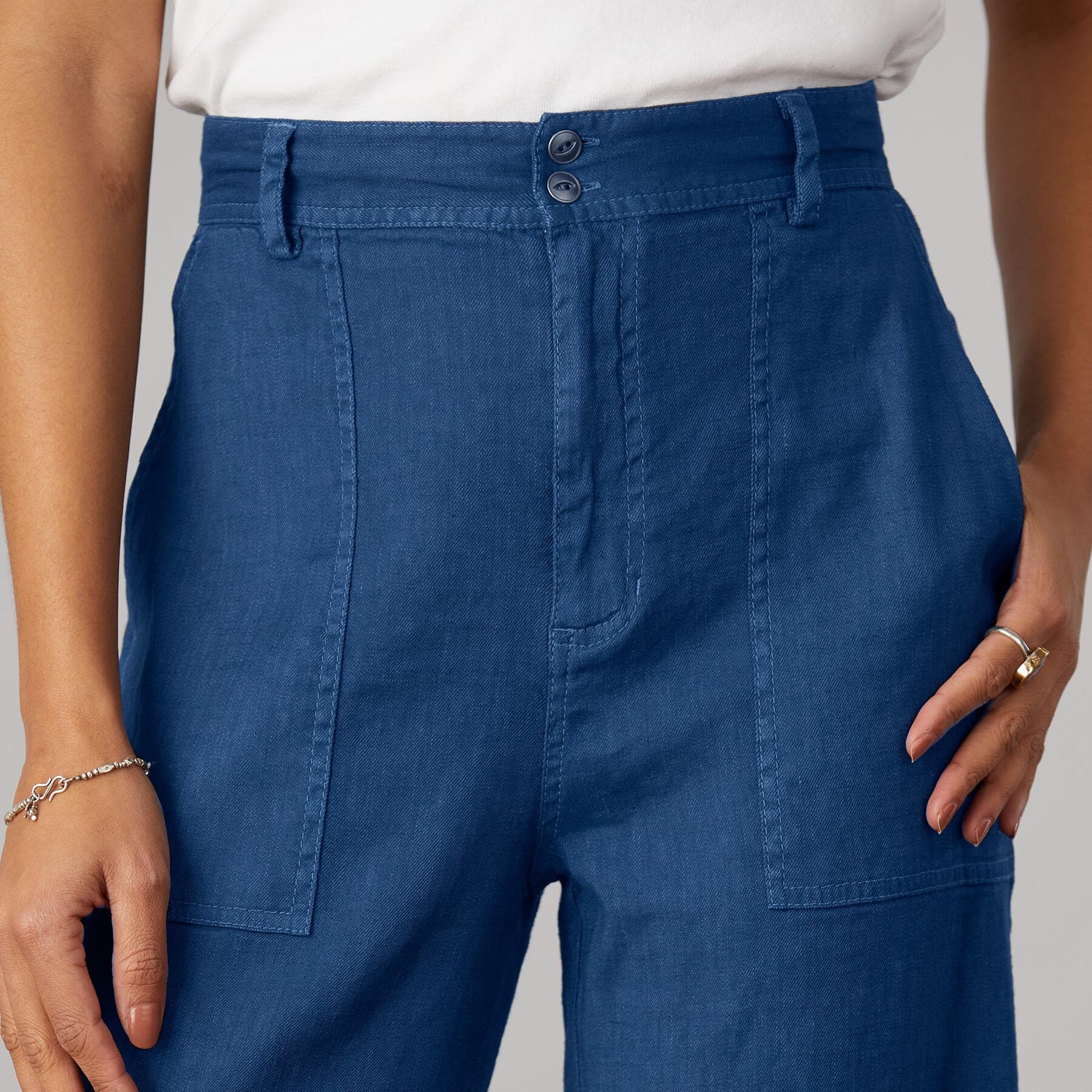 NAVY WIDE LEG COTTON PANT