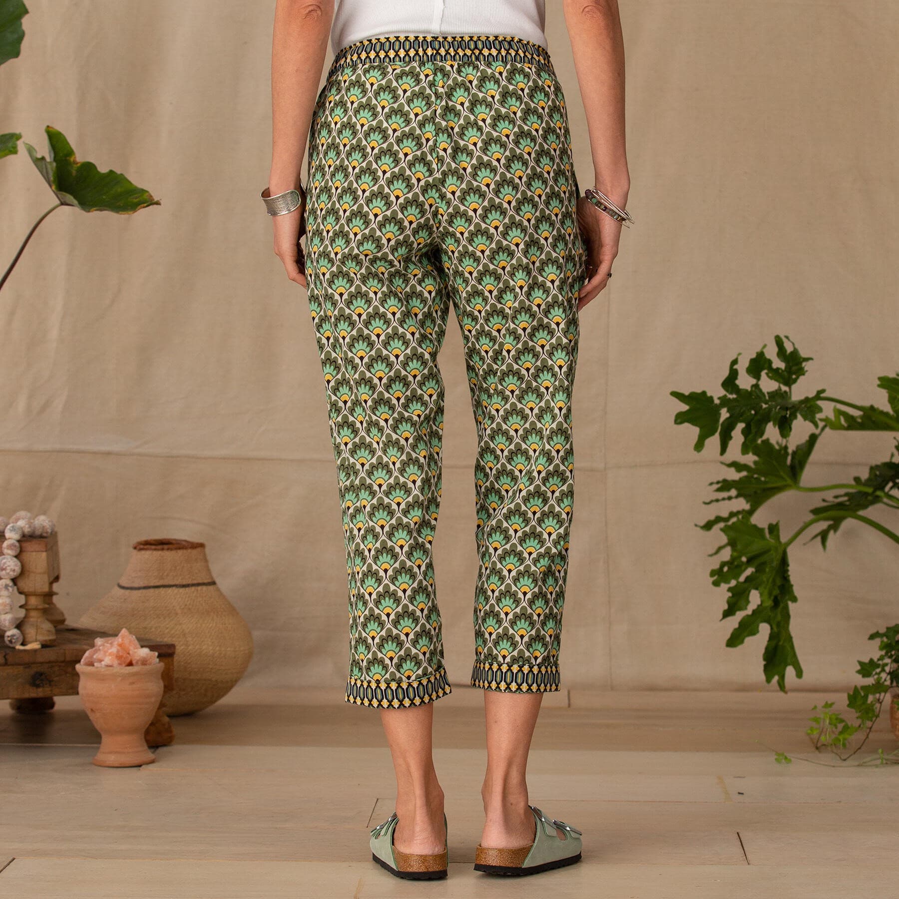 GREEN PRINTED COTTON PANT