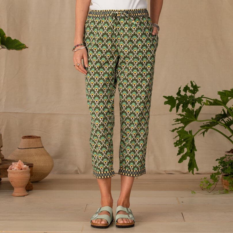 GREEN PRINTED COTTON PANT