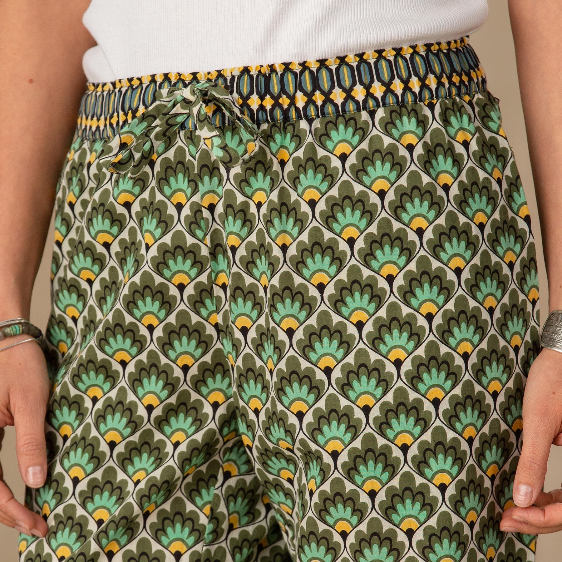 GREEN PRINTED COTTON PANT
