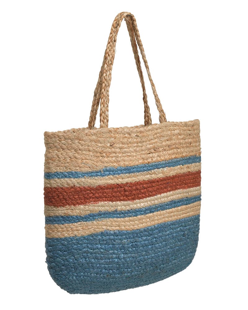 BLUE RED STRIPES JUTE  TOTE BAG