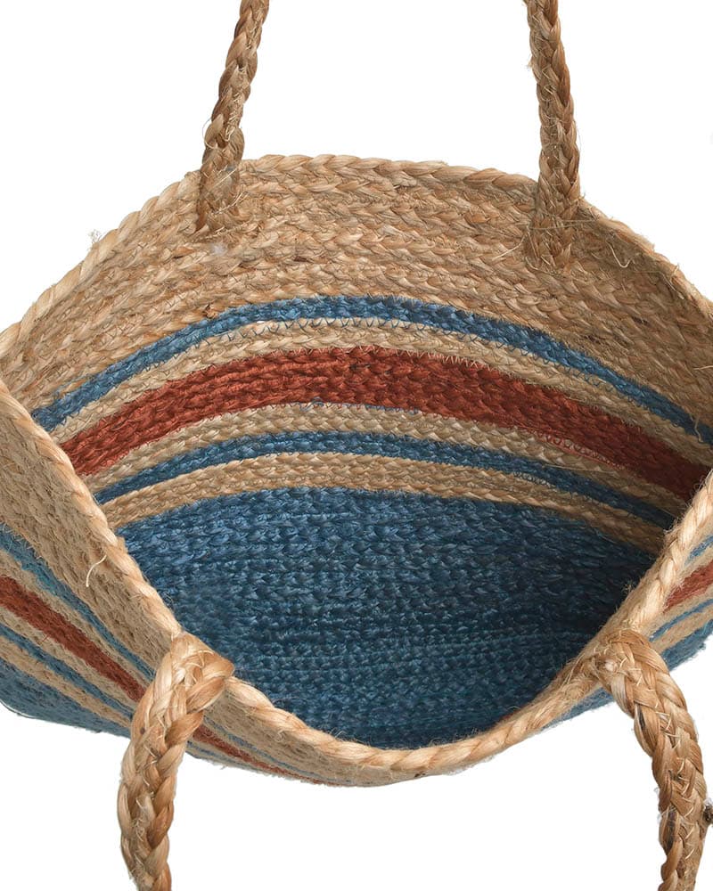 BLUE RED STRIPES JUTE  TOTE BAG