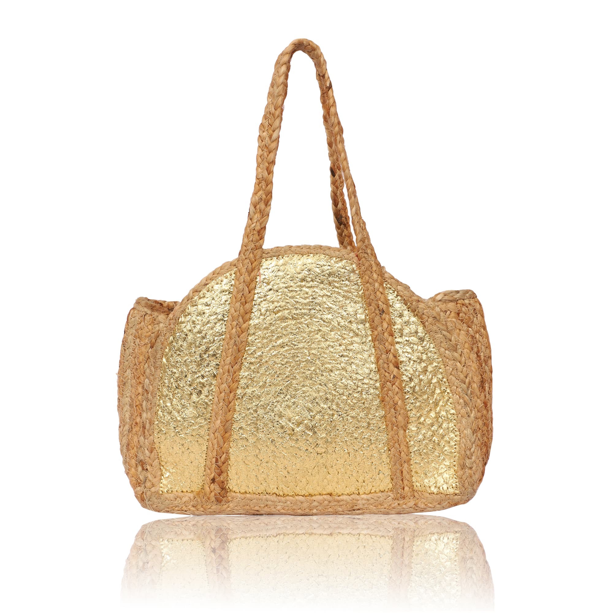 GOLD METALLIC JUTE BEACH BAG
