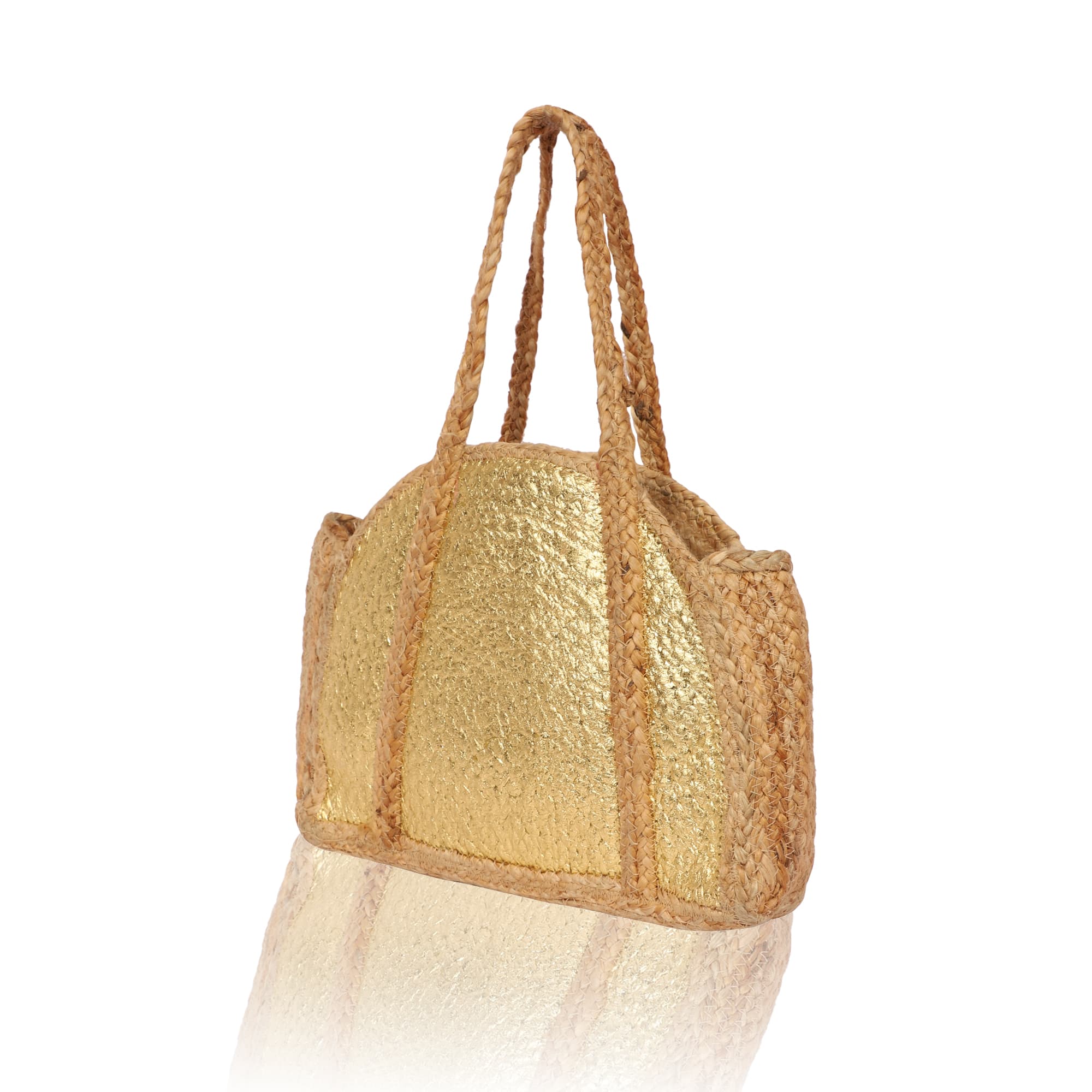 GOLD METALLIC JUTE BEACH BAG