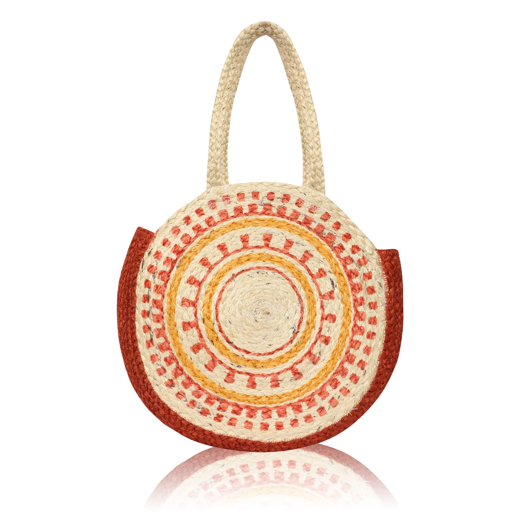 ROUND BLOCK PRINT  JUTE TOTE BAG