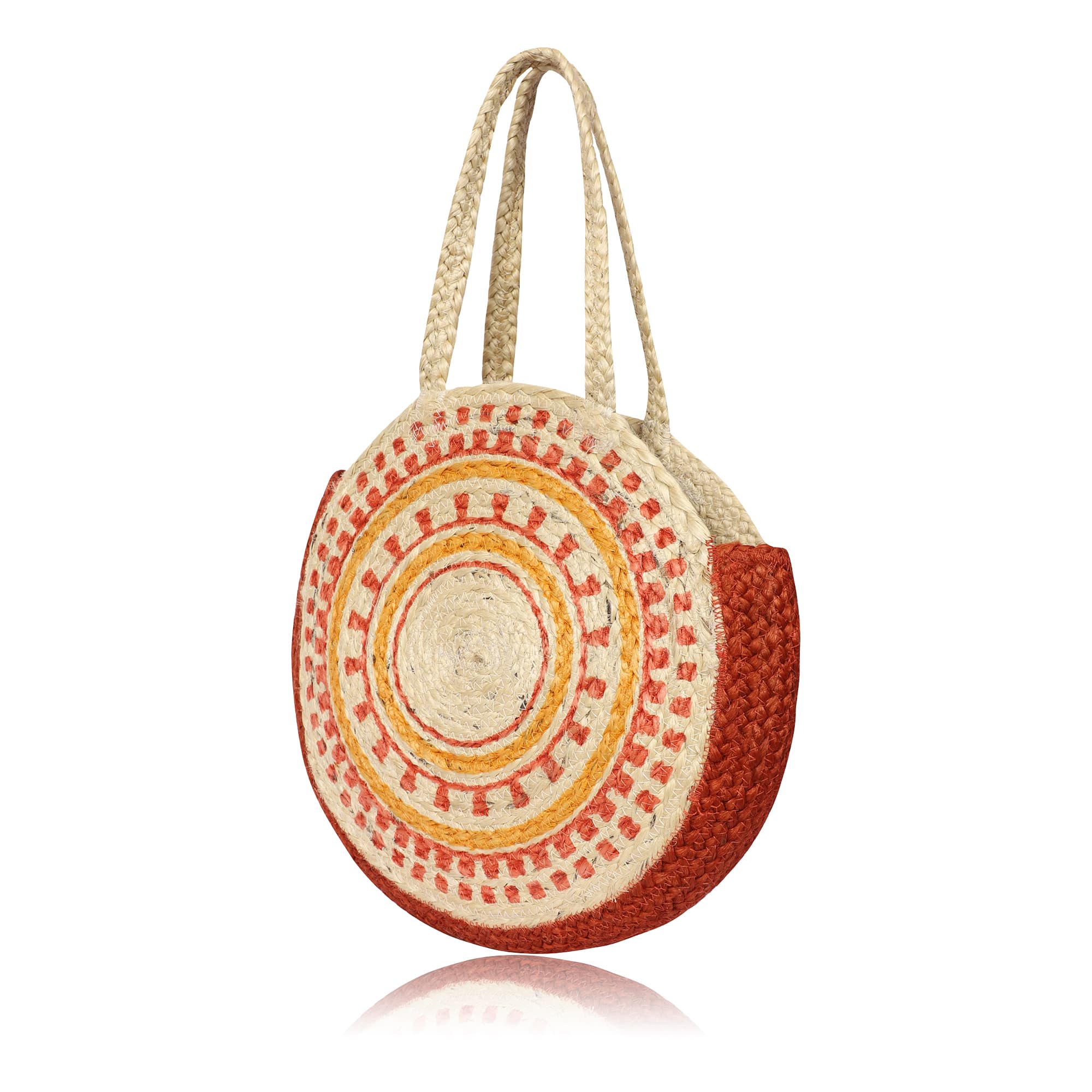 ROUND BLOCK PRINT  JUTE TOTE BAG