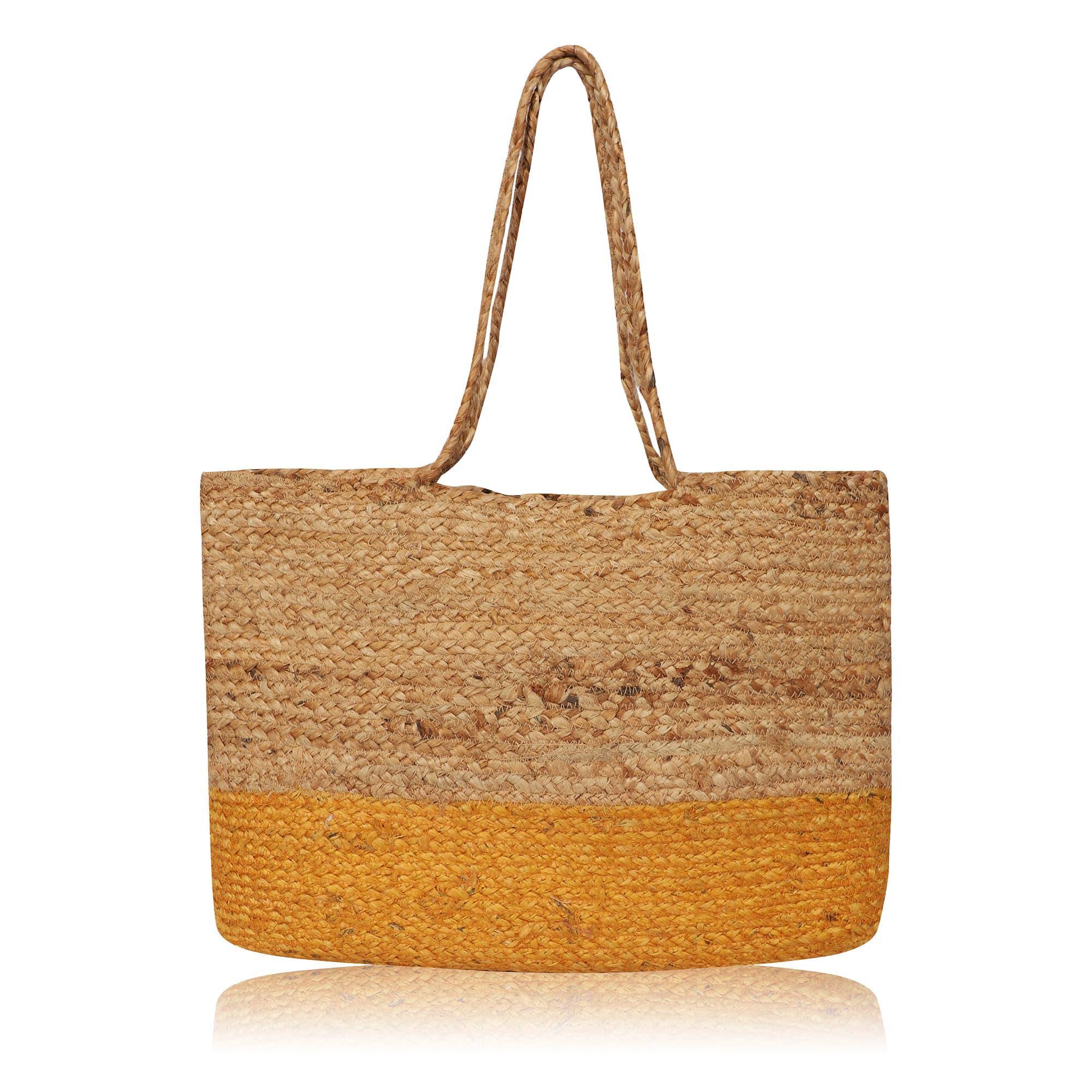 YELLOW AND NATURAL JUTE TOTE BAG